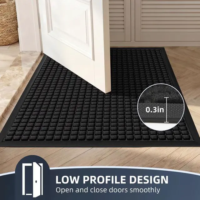 Alt view image 7 of 7 - Front Door Mat Outside Entrance, Heavy Duty Waterproof Doormat for Indoor/Outdoor, Dirt Trapper with Non-Slip Rubber Backing, Low Profile Easy Clean, Stain & Fade Resistant 29.5"x17", Black