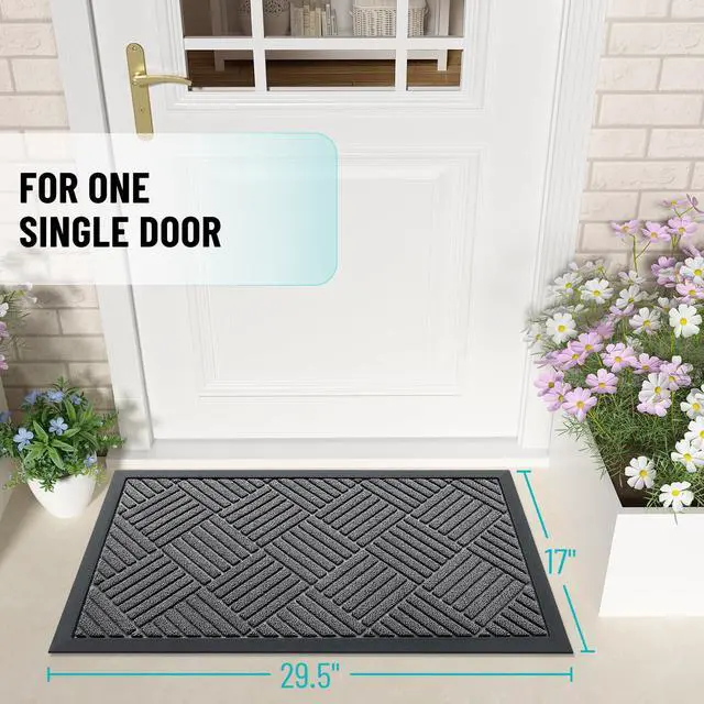 Alt view image 2 of 7 - Front Door Mat Outside Entrance 29.5x17, Absorbent, Heavy Duty Sturdy Natural Rubber Doormat Indoor Outdoor, Stain and Fade Resistant, Non-Slip Low Profile Floor Mat for Entryway, Grey Diamond