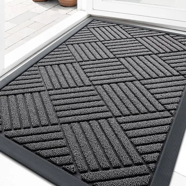 Main image of Front Door Mat Outside Entrance 29.5x17, Absorbent, Heavy Duty Sturdy Natural Rubber Doormat Indoor Outdoor, Stain and Fade Resistant, Non-Slip Low Profile Floor Mat for Entryway, Grey Diamond