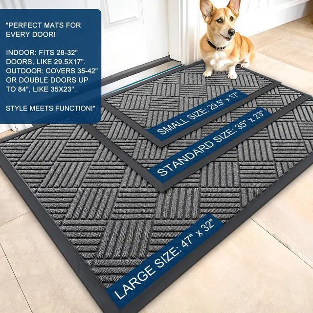 Alt view image 3 of 7 - Front Door Mat Outside Entrance 29.5x17, Absorbent, Heavy Duty Sturdy Natural Rubber Doormat Indoor Outdoor, Stain and Fade Resistant, Non-Slip Low Profile Floor Mat for Entryway, Grey Diamond