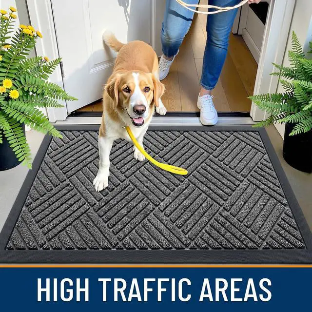 Alt view image 7 of 7 - Front Door Mat Outside Entrance 29.5x17, Absorbent, Heavy Duty Sturdy Natural Rubber Doormat Indoor Outdoor, Stain and Fade Resistant, Non-Slip Low Profile Floor Mat for Entryway, Grey Diamond
