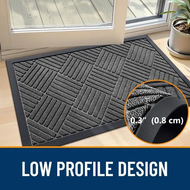 Alt view image 6 of 7 - Front Door Mat Outside Entrance 29.5x17, Absorbent, Heavy Duty Sturdy Natural Rubber Doormat Indoor Outdoor, Stain and Fade Resistant, Non-Slip Low Profile Floor Mat for Entryway, Grey Diamond