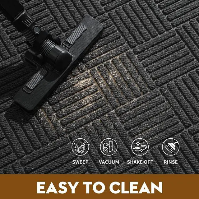 Alt view image 5 of 7 - Front Door Mat, Heavy Duty Waterproof Rubber Doormat for Indoor Outdoor, Non-Slip Low Profile Dirt Trapper Absorbent Mat for Entryway, Stain Fade Resistant Easy Clean 29.5"x17", Grey