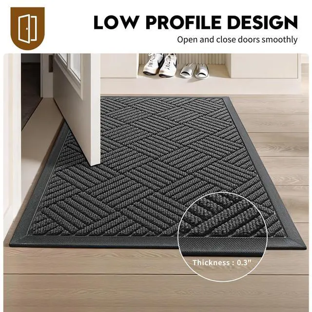 Alt view image 6 of 7 - Front Door Mat, Heavy Duty Waterproof Rubber Doormat for Indoor Outdoor, Non-Slip Low Profile Dirt Trapper Absorbent Mat for Entryway, Stain Fade Resistant Easy Clean 29.5"x17", Grey
