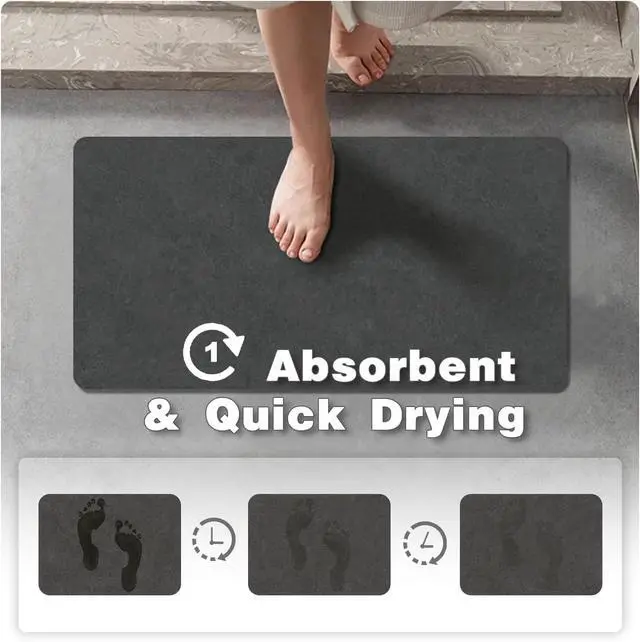 Alt view image 3 of 7 - Bath Mat, Bathroom Rugs Non Slip Washable Thin Absorbent Quick Dry Bath Mat Fits Under Door Bathroom Floor Mat Perfect for Bath, Shower, or Sink 16"x24" Dark Grey
