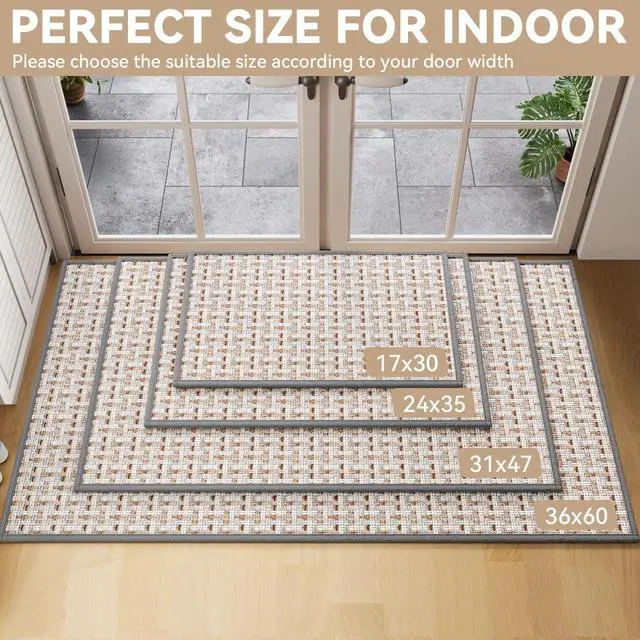 Alt view image 2 of 7 - Door Mat 17"x30",Door Mat Indoor Entrance Dirt Resistant and Absorbent Non-Slip Rubber Backing Front Door Mats Washable Low-Profile Indoor Mats for Entryway, Inside Entrance Easy Clean Gray