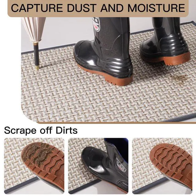 Alt view image 3 of 7 - Door Mat 17"x30",Door Mat Indoor Entrance Dirt Resistant and Absorbent Non-Slip Rubber Backing Front Door Mats Washable Low-Profile Indoor Mats for Entryway, Inside Entrance Easy Clean Gray