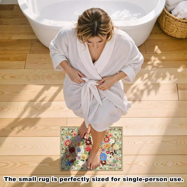 Alt view image 2 of 7 - Area rugs 24x17 Inch Home Decor Entry Rug Green, Small Door Mat Bath Mats for Bathroom, Ultra-Thin Non Slip Floral Low Pile Tub Mat for Sink Shower Doorway Tub Kitchen Sink(2 x 1.4 ft, Green Garden)