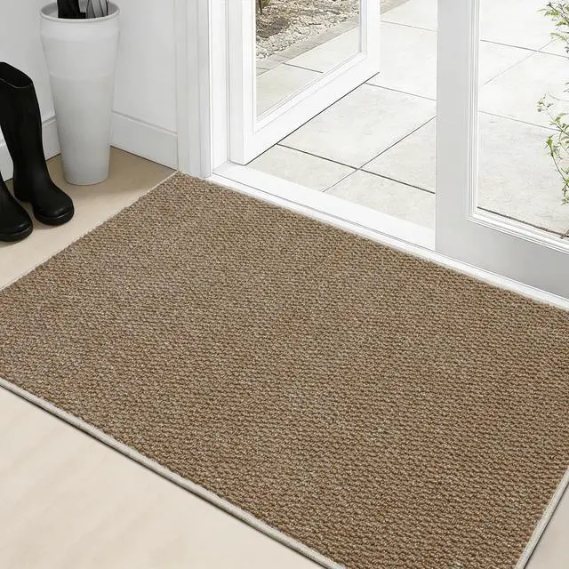 Main image of Dirt Trapping Door Mat 20x32, Taupe Faux Jute Entryway Rug