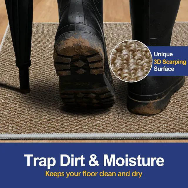 Alt view image 2 of 7 - Dirt Trapping Door Mat 20x32, Taupe Faux Jute Entryway Rug