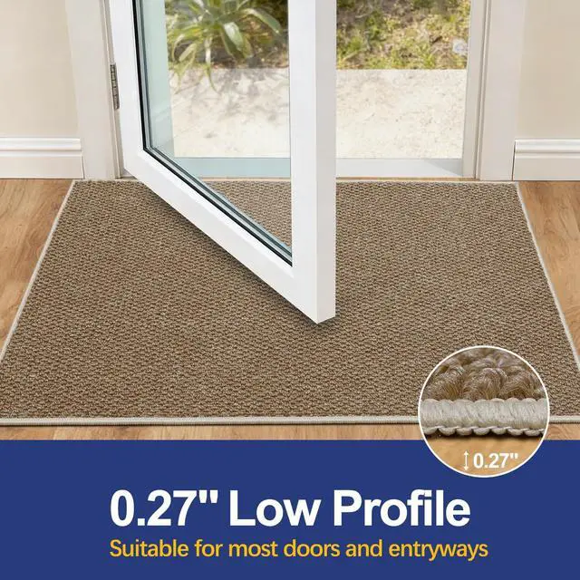 Alt view image 3 of 7 - Dirt Trapping Door Mat 20x32, Taupe Faux Jute Entryway Rug