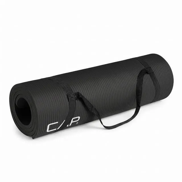 Main image of Yoga Mat 1/2" Thick with Carrying Strap - High Density Exercise Mat for Yoga, Pilates, Stretching, Floor & Fitness Workouts - 68''x24''x1/2" | Black