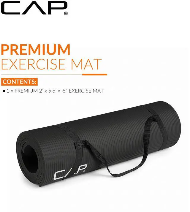 Alt view image 2 of 7 - Yoga Mat 1/2" Thick with Carrying Strap - High Density Exercise Mat for Yoga, Pilates, Stretching, Floor & Fitness Workouts - 68''x24''x1/2" | Black