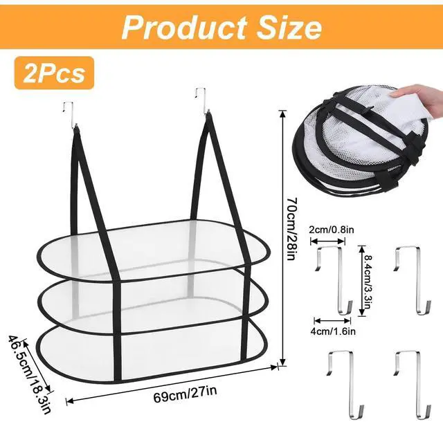 Alt view image 2 of 7 - 2 Pcs 3 Tier Folding Mesh Clothes Drying Rack