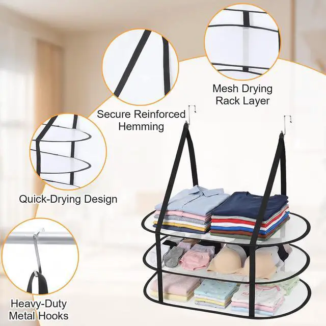 Alt view image 3 of 7 - 2 Pcs 3 Tier Folding Mesh Clothes Drying Rack