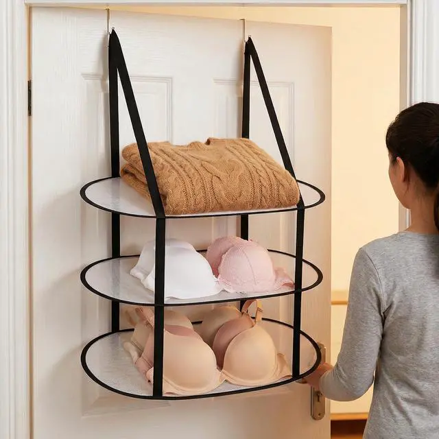 Alt view image 4 of 7 - 2 Pcs 3 Tier Folding Mesh Clothes Drying Rack