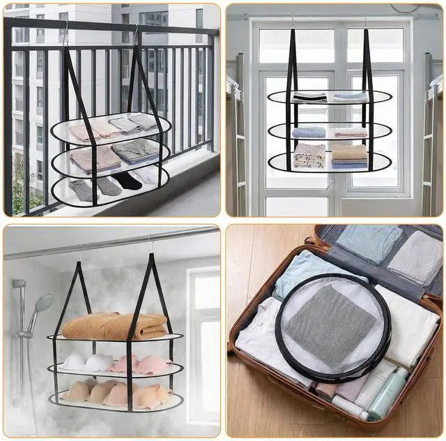 Alt view image 5 of 7 - 2 Pcs 3 Tier Folding Mesh Clothes Drying Rack