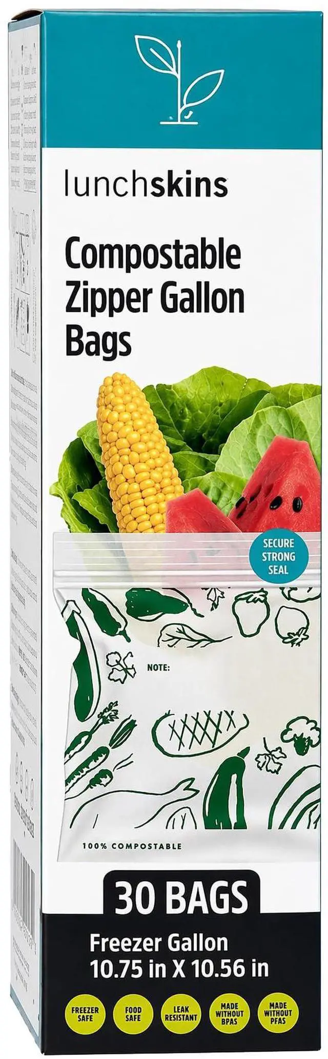 Main image of Ziptop Home Compostable & Resealable Freezer-Safe Food Storage Bags, Gallon Size, 30 Bags - Eco-Friendly, Made Without PFAS and BPAS