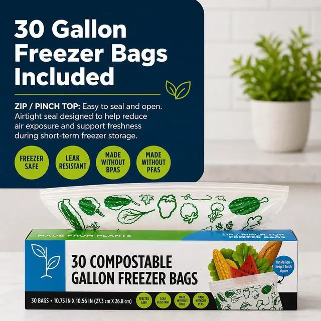 Alt view image 4 of 6 - Ziptop Home Compostable & Resealable Freezer-Safe Food Storage Bags, Gallon Size, 30 Bags - Eco-Friendly, Made Without PFAS and BPAS