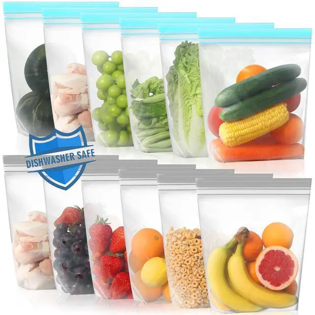 Main image of 12 Pack Reusable Gallon Freezer Bags Dishwasher Microwave Safe, Stand Up Reusable Freezer Bags 1 Gallon BPA Free, Leakproof Food Storage Bags for Kitchen Organization (Blue Gray, 12Gallon)
