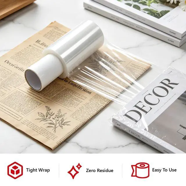 Alt view image 4 of 7 - 1 Pack 5 Inch X 492 Ft Stretch Wrap Film for Luggage, Industrial Large Wrap Roll with Handle, Self Adhesive Plastic Pallet Shrink Film for Packing Moving, Storage Supplies(Clear)