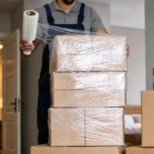 Alt view image 7 of 7 - 1 Pack 5 Inch X 492 Ft Stretch Wrap Film for Luggage, Industrial Large Wrap Roll with Handle, Self Adhesive Plastic Pallet Shrink Film for Packing Moving, Storage Supplies(Clear)
