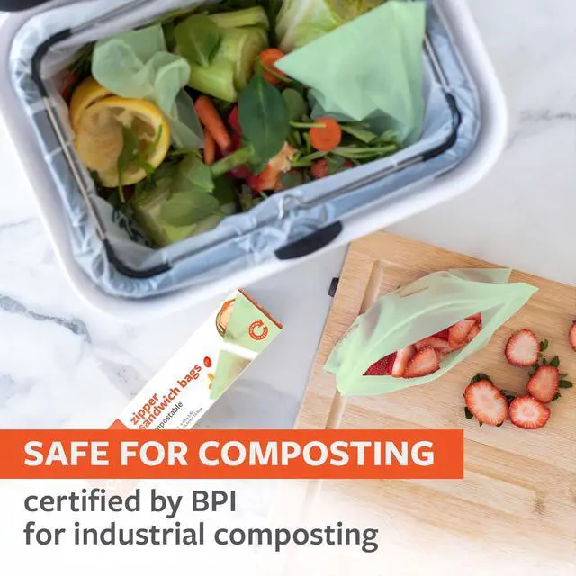 Alt view image 4 of 6 - Home Compostable Zipper Bags Sandwich Size, 50ct, 1 Box of 50 Plant-Based & Plastic-Free, No Microplastics, Leak-Resistant, Resealable Food-Safe Bags