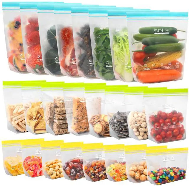 Main image of 24 Pack Reusable Food Storage Bags Dishwasher Microwave Safe, BPA Free Reusable Freezer Bags, Silicone Free Containers for Meal Prep, Fridge Kitchen Organization - 8 Gallon 8 Sandwich 8 Snack
