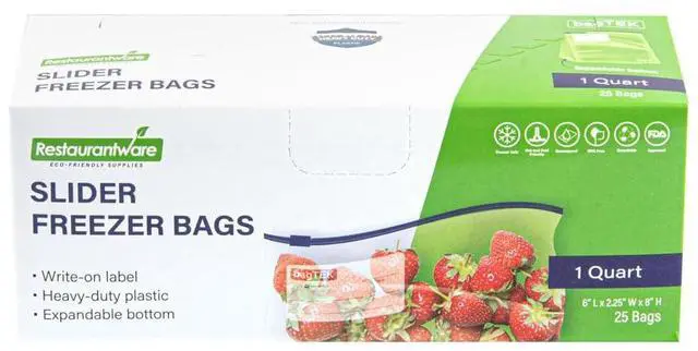 Alt view image 2 of 7 - -Bag Tek 1 Quart Freezer Slider Bags, 25 Disposable Zipper Pouch Bags - Slide Zipper, Expandable Bottom, Clear Plastic Freezer Bag, With Write-On-Label, For Food Storage