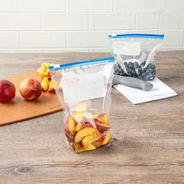 Alt view image 4 of 7 - -Bag Tek 1 Quart Freezer Slider Bags, 25 Disposable Zipper Pouch Bags - Slide Zipper, Expandable Bottom, Clear Plastic Freezer Bag, With Write-On-Label, For Food Storage