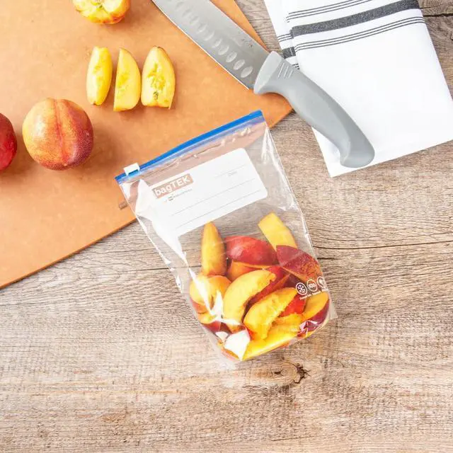 Alt view image 3 of 7 - -Bag Tek 1 Quart Freezer Slider Bags, 25 Disposable Zipper Pouch Bags - Slide Zipper, Expandable Bottom, Clear Plastic Freezer Bag, With Write-On-Label, For Food Storage