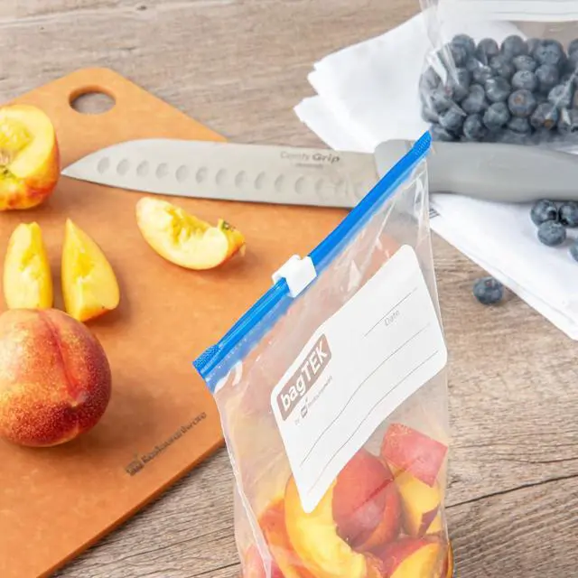 Alt view image 6 of 7 - -Bag Tek 1 Quart Freezer Slider Bags, 25 Disposable Zipper Pouch Bags - Slide Zipper, Expandable Bottom, Clear Plastic Freezer Bag, With Write-On-Label, For Food Storage