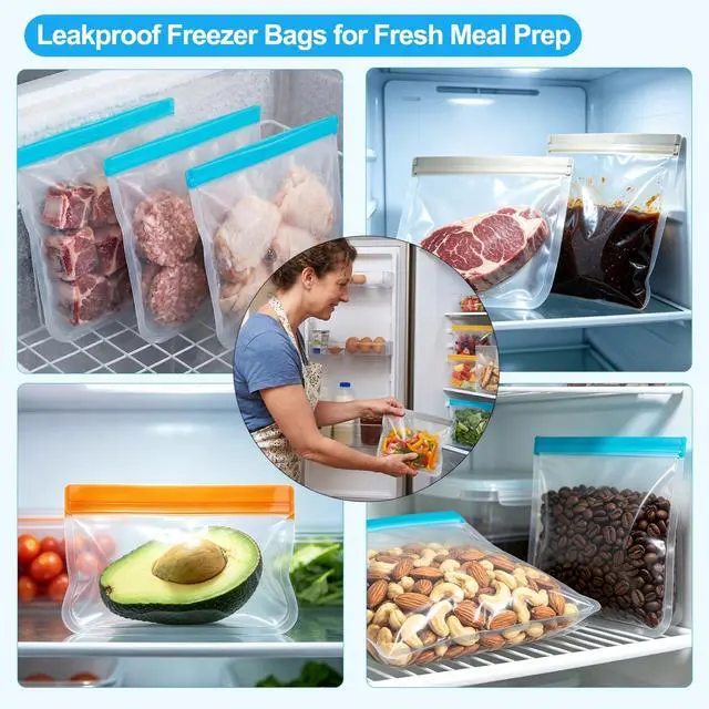 Alt view image 2 of 7 - 10 Pack Reusable Snack Bags Dishwasher Safe, DualSeal Reusable Sandwich Bag