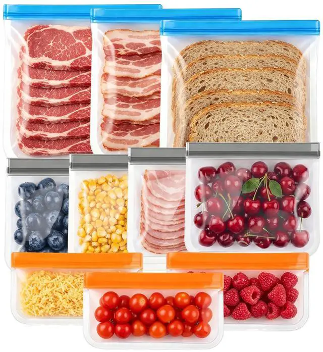 Main image of 10 Pack Reusable Snack Bags Dishwasher Safe, DualSeal Reusable Sandwich Bag