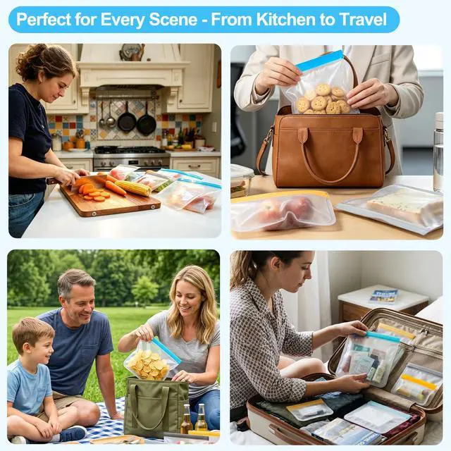 Alt view image 4 of 7 - 10 Pack Reusable Snack Bags Dishwasher Safe, DualSeal Reusable Sandwich Bag