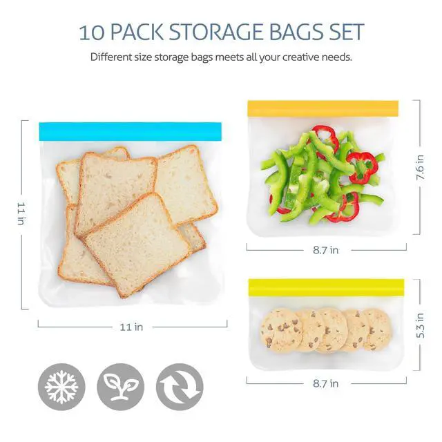 Alt view image 4 of 6 - 10 Pack Reusable Gallon Freezer Bags, Multicolor
