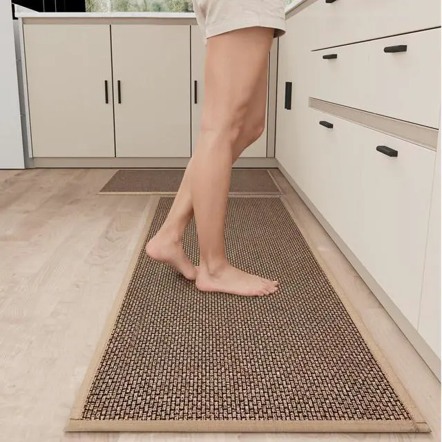 Alt view image 2 of 7 - Kitchen Mat Set of 2 PCS, Cushioned Non Slip Rugs for Kitchen Floor, Absorbent Runner Comfort Standing Mats Washable for Kitchen, Office, Home (Brown, 17.3"x47"+17.3"x30")