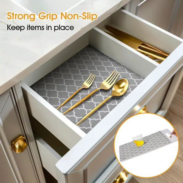Alt view image 2 of 7 - Shelf and Drawer Liner for Kitchen Cabinets Non-Adhesive, Strong Grip Non-Slip Thickened Shelf Paper Waterproof, Shelves Protector Mats for Dresser Cupboard, Gray, 12 in x 10 Feet