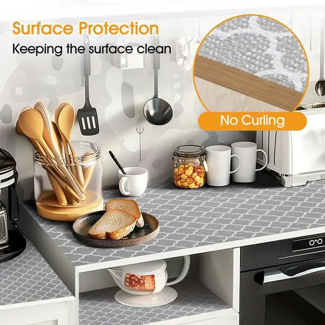 Alt view image 3 of 7 - Shelf and Drawer Liner for Kitchen Cabinets Non-Adhesive, Strong Grip Non-Slip Thickened Shelf Paper Waterproof, Shelves Protector Mats for Dresser Cupboard, Gray, 12 in x 10 Feet
