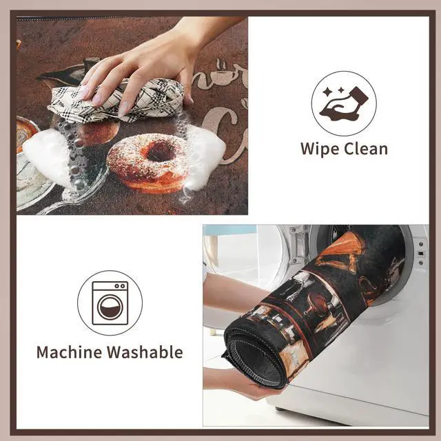 Alt view image 4 of 7 - 3 Pcs Vintage Coffee Kitchen Rugs Set, Coffee Bar Runner Set with 12 Pcs Rug Corner Grippers, Rustic Brown Floor Mats for Home Decor (16"×28" & 16"×47")