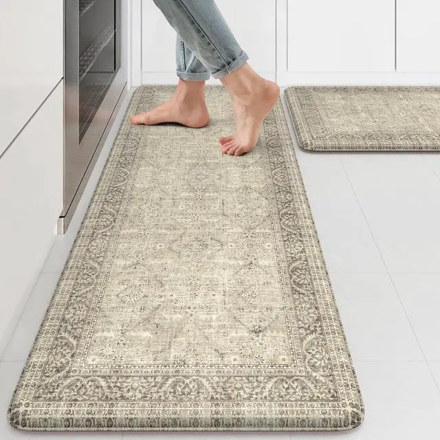 Main image of Farmhouse Anti Fatigue Kitchen Mat,Vintage Brown Kitchen Rugs Sets of 2,Non Slip Waterproof Kitchen Floor Mats,Ergonomic Cushioned Comfort Standing Mat for Laundry,Office, Sink,Desk