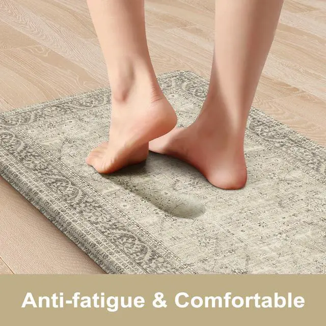 Alt view image 2 of 7 - Farmhouse Anti Fatigue Kitchen Mat,Vintage Brown Kitchen Rugs Sets of 2,Non Slip Waterproof Kitchen Floor Mats,Ergonomic Cushioned Comfort Standing Mat for Laundry,Office, Sink,Desk