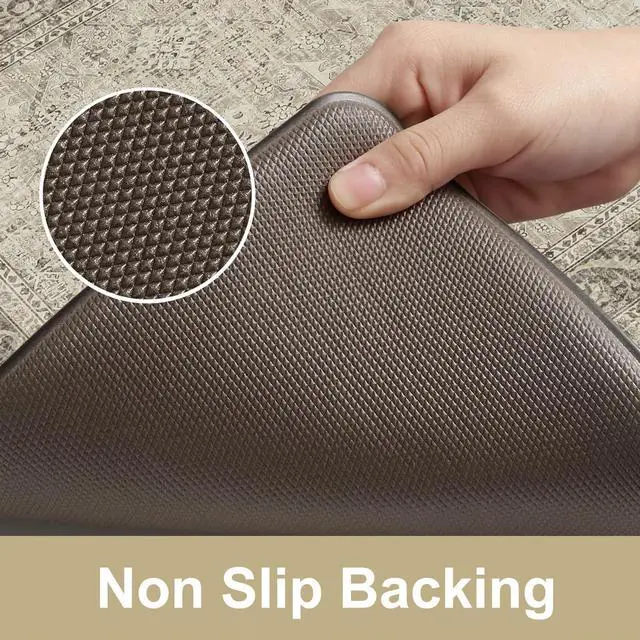 Alt view image 4 of 7 - Farmhouse Anti Fatigue Kitchen Mat,Vintage Brown Kitchen Rugs Sets of 2,Non Slip Waterproof Kitchen Floor Mats,Ergonomic Cushioned Comfort Standing Mat for Laundry,Office, Sink,Desk