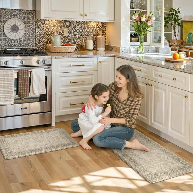 Alt view image 7 of 7 - Farmhouse Anti Fatigue Kitchen Mat,Vintage Brown Kitchen Rugs Sets of 2,Non Slip Waterproof Kitchen Floor Mats,Ergonomic Cushioned Comfort Standing Mat for Laundry,Office, Sink,Desk