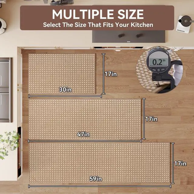 Alt view image 2 of 7 - Kitchen Rugs Kitchen Mats for Floor Non Slip Washable Brown 17"x30"