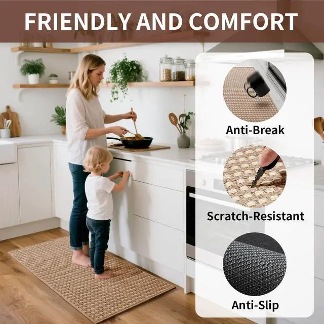 Alt view image 3 of 7 - Kitchen Rugs Kitchen Mats for Floor Non Slip Washable Brown 17"x30"