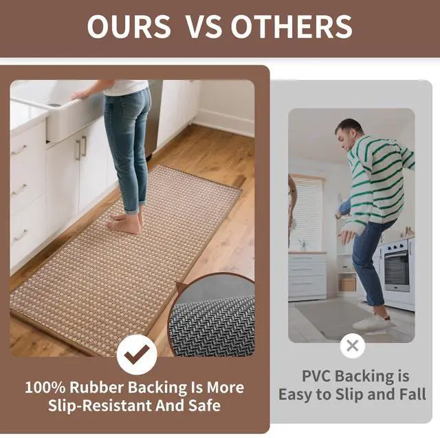 Alt view image 6 of 7 - Kitchen Rugs Kitchen Mats for Floor Non Slip Washable Brown 17"x30"