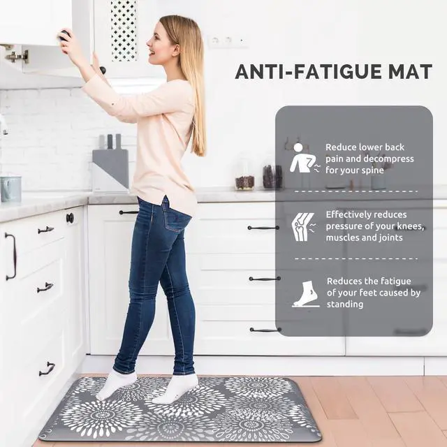 Alt view image 6 of 7 - Kitchen Mat Waterproof Kitchen Rugs for Floor Cushioned Anti-Fatigue Mat Non-Slip Standing Desk Mat Comfort Floor Mats for House Sink Office 17.3" x 28" Grey