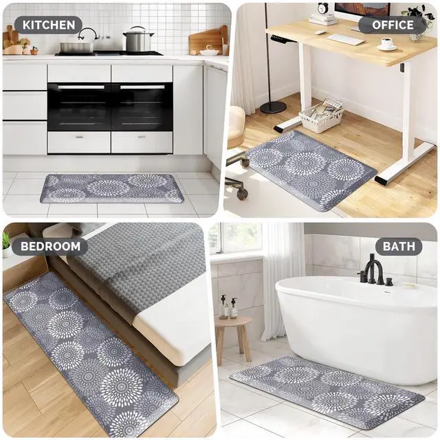 Alt view image 7 of 7 - Kitchen Mat Waterproof Kitchen Rugs for Floor Cushioned Anti-Fatigue Mat Non-Slip Standing Desk Mat Comfort Floor Mats for House Sink Office 17.3" x 28" Grey