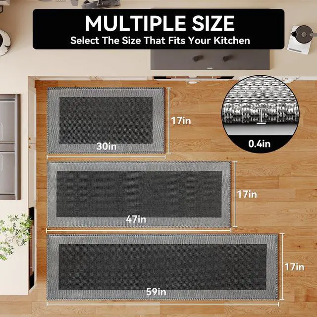 Alt view image 2 of 7 - Kitchen Mats for Floor, Super Absorbent Kitchen Rugs Non Slip Washable, Soft Braided Kitchen Runner Rug, Standing Mat Kitchen Sink Mat, Easy to Clean, Black 17x30